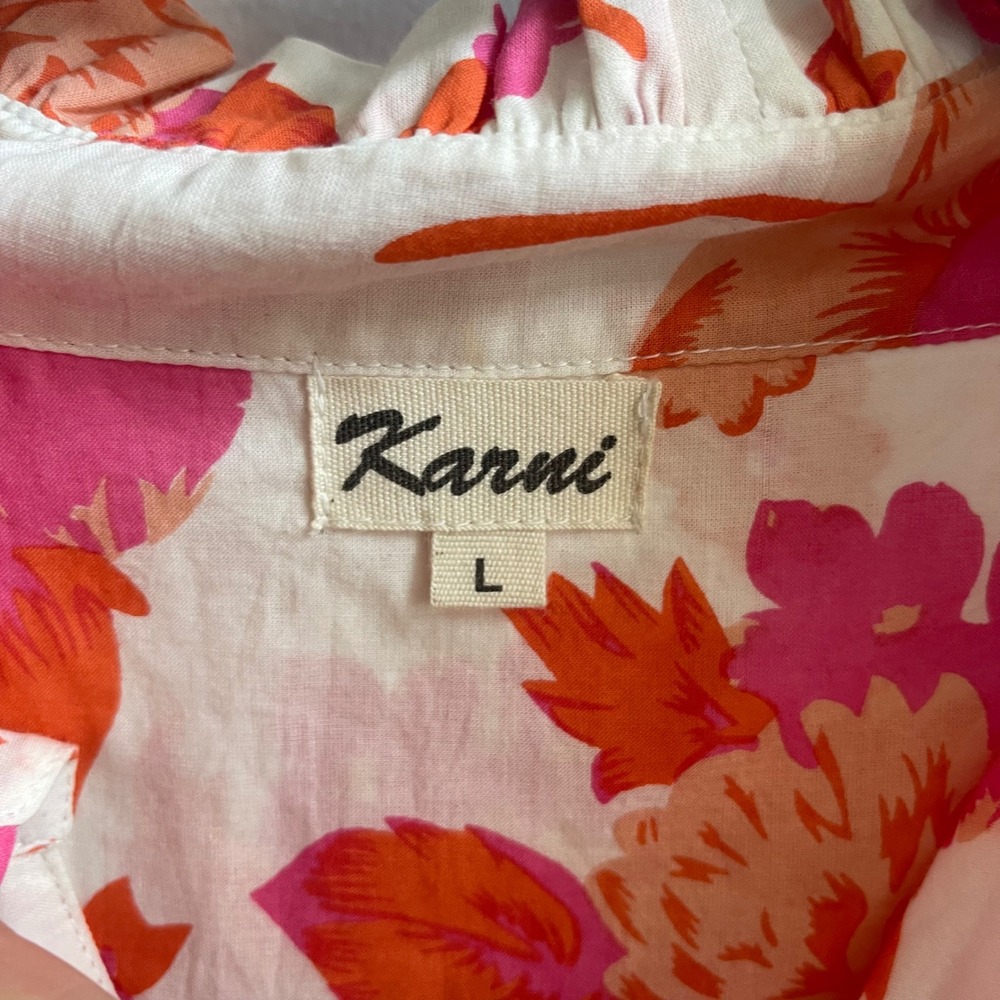 Karni Floral Midi Dress Womens Large Orange Pink Boho Cottagecore Balloon Sleeve - Picture 6 of 11